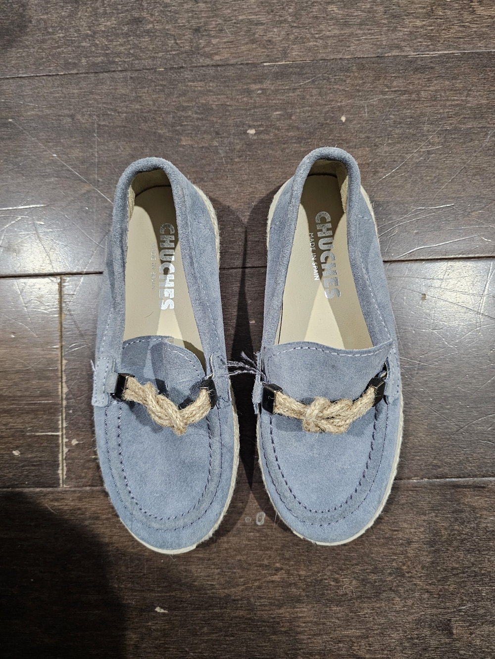 Boys Light Blue Suede Loafers with Rope Accent - Picture 1 of 3